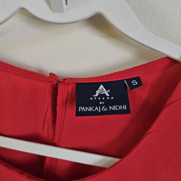 Pankaj & Nidhi Dress Small Red The Desert Rose Sleeveless Knee-length Flowy HiLo - Picture 3 of 9